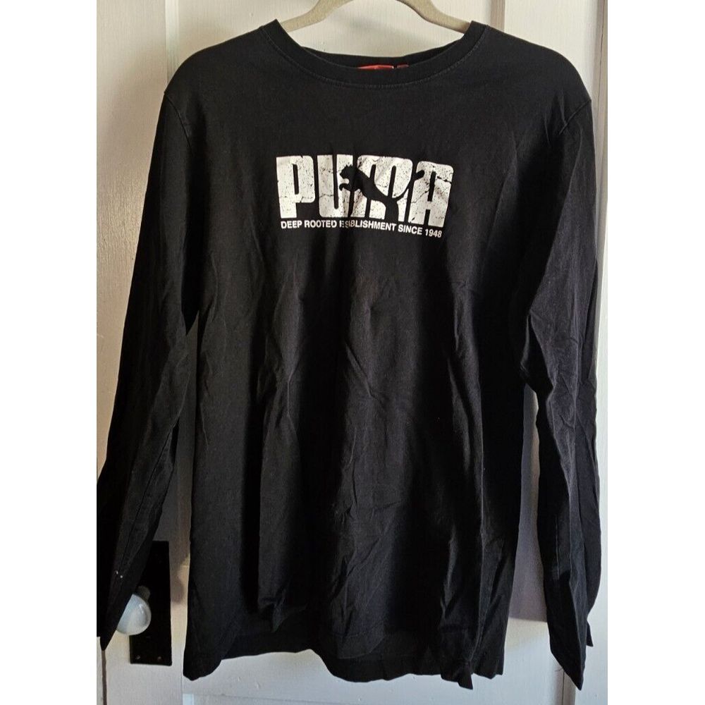 Vintage  Puma logo‎ black t shirt men Sz M long sleeves fine cotton